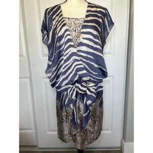 Diane von Furstenberg‎ DVF Dress Size 6 Y2K Blue Zebra Leopard Print Silk